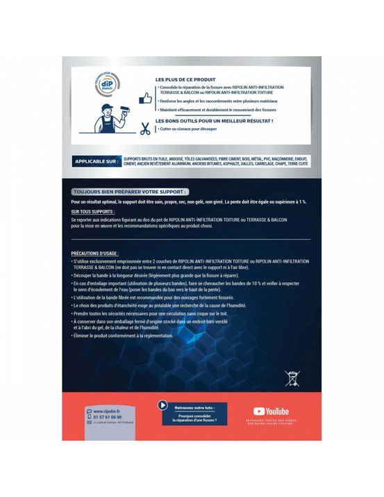 Bande fibrées anti-infiltration 10mx9cm - ripolin