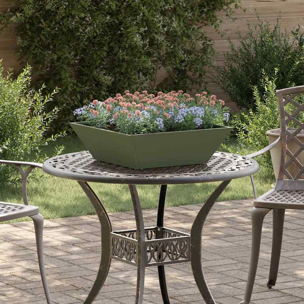 Lot de 5 jardinières bol en acier pour jardin vert olive 50 cm
