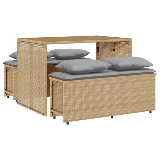Ensemble à manger de jardin et coussins 3 pcs beige poly rotin