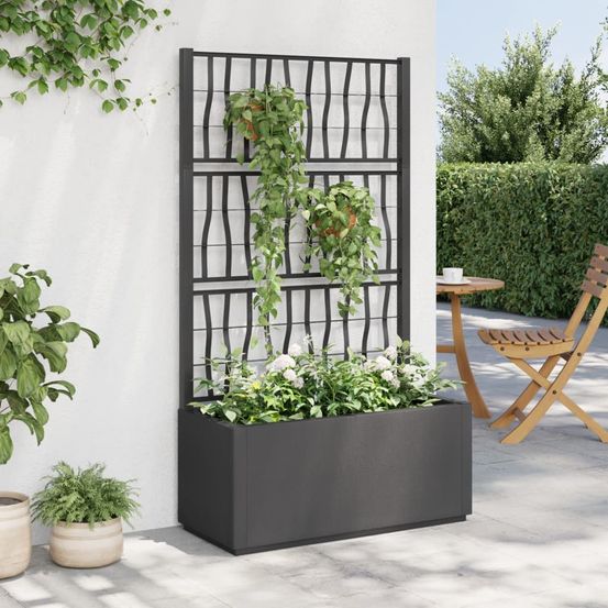 Jardinière avec treillis pour plantes grimpantes 140 cm pp gris foncé