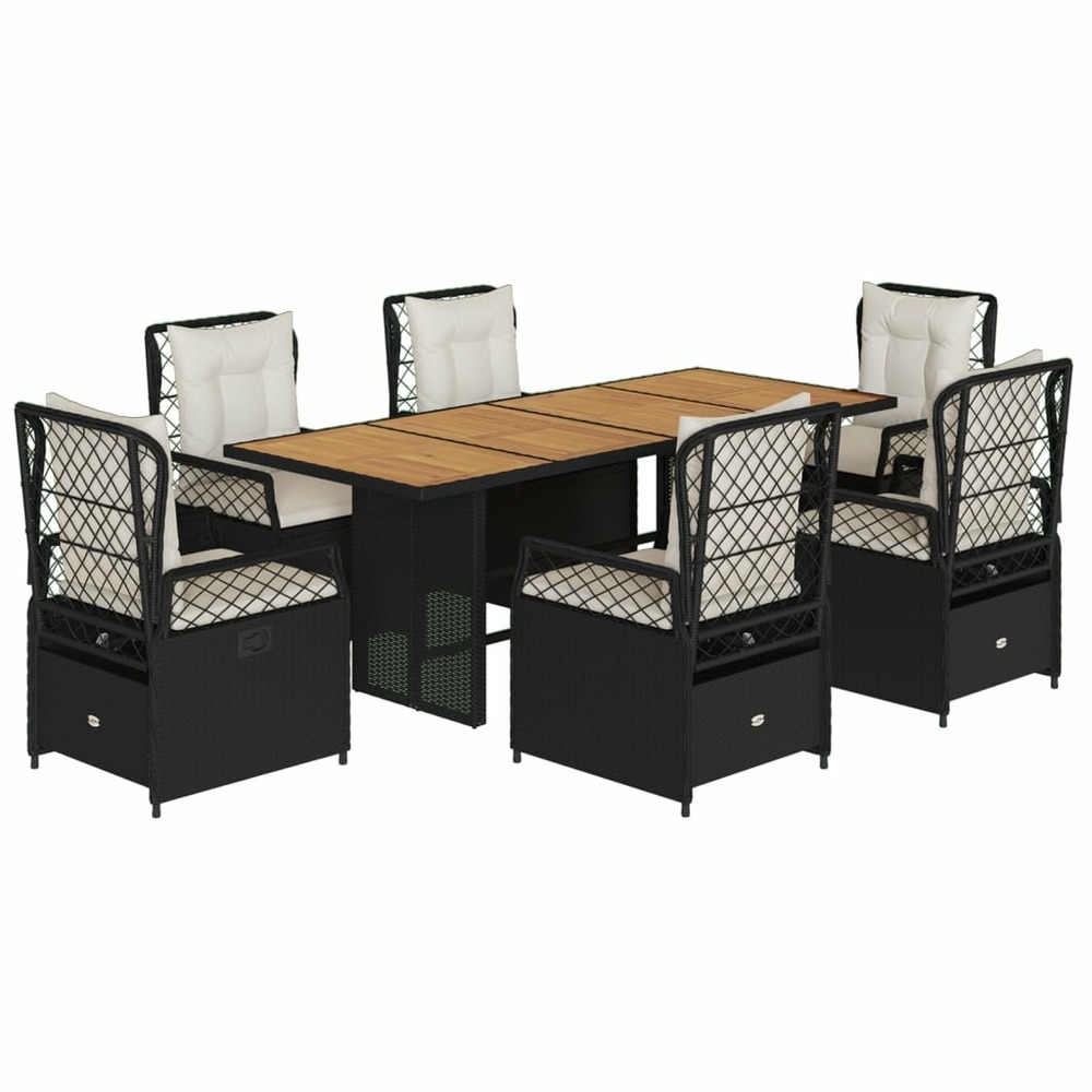 Ensemble à manger de jardin coussins 7pcs noir résine tressée