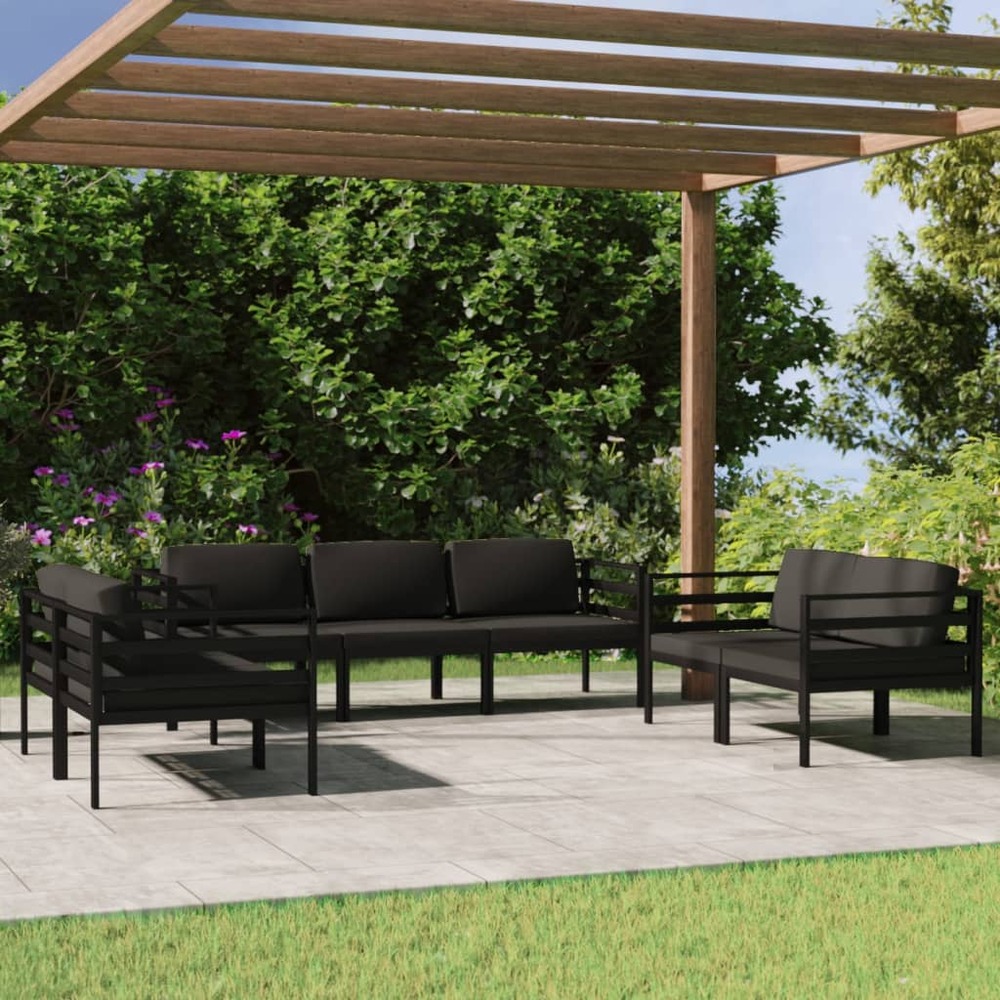 Salon de jardin 7 pcs avec coussins aluminium anthracite