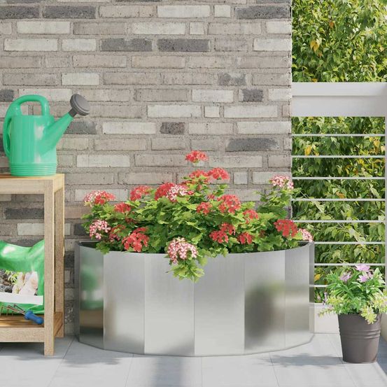 Jardinière demi-ronde acier galvanisé anti-rouille argent 90x45x35 cm