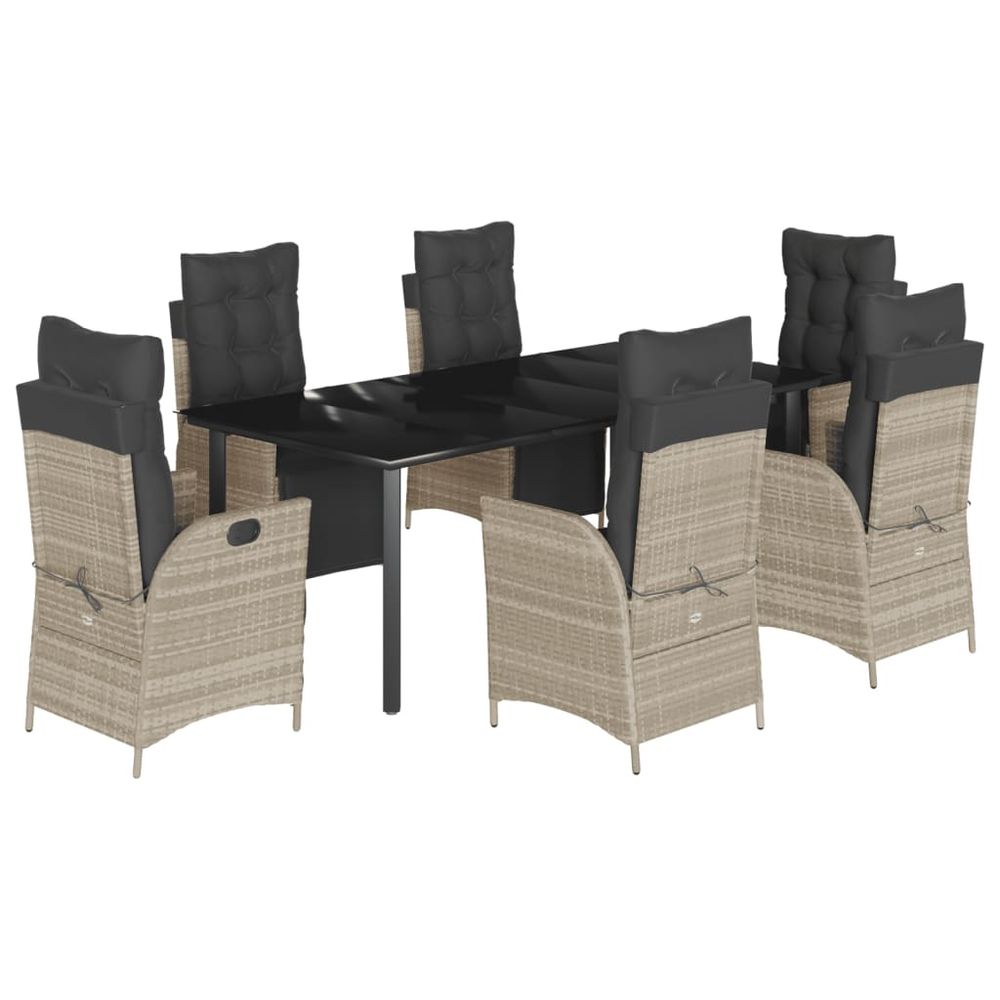 Ensemble à manger de jardin et coussins 7 pcs gris clair rotin