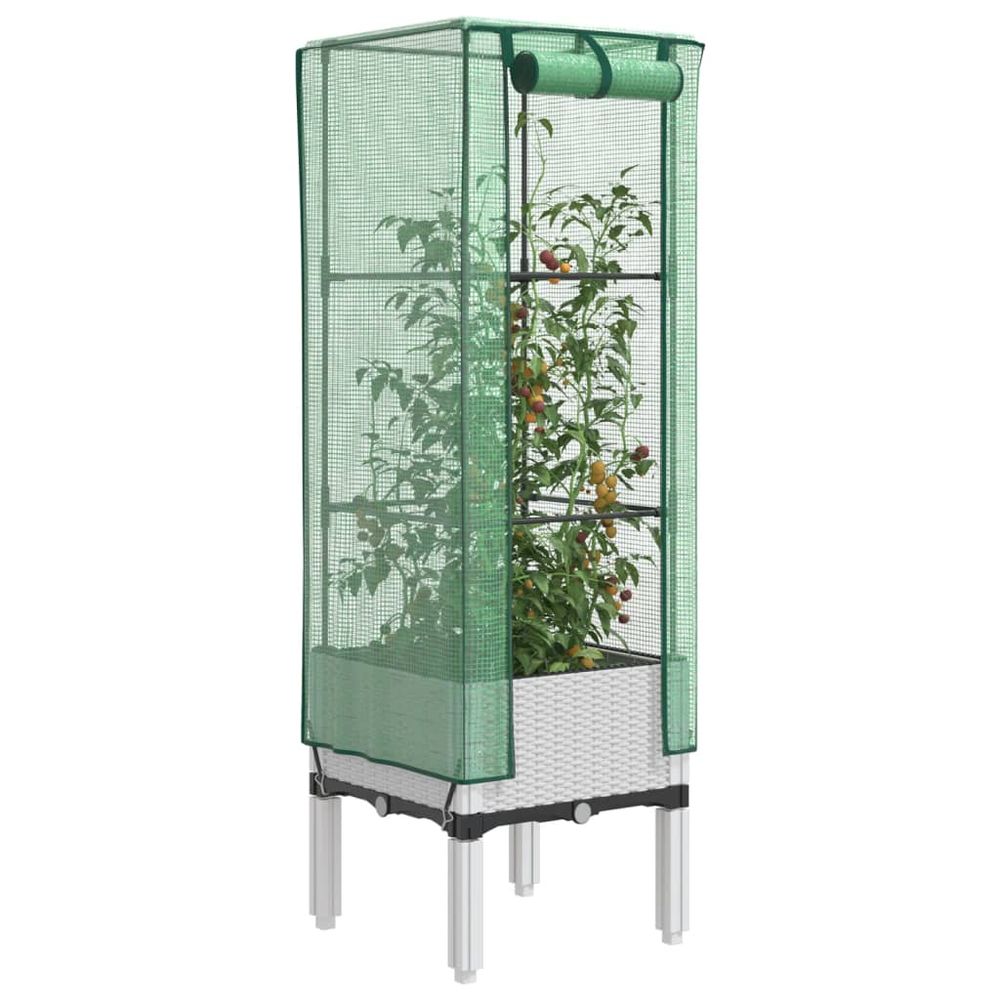 Carré potager sur pied aspect rotin avec serre de culture pour balcon 40x40cm blanc