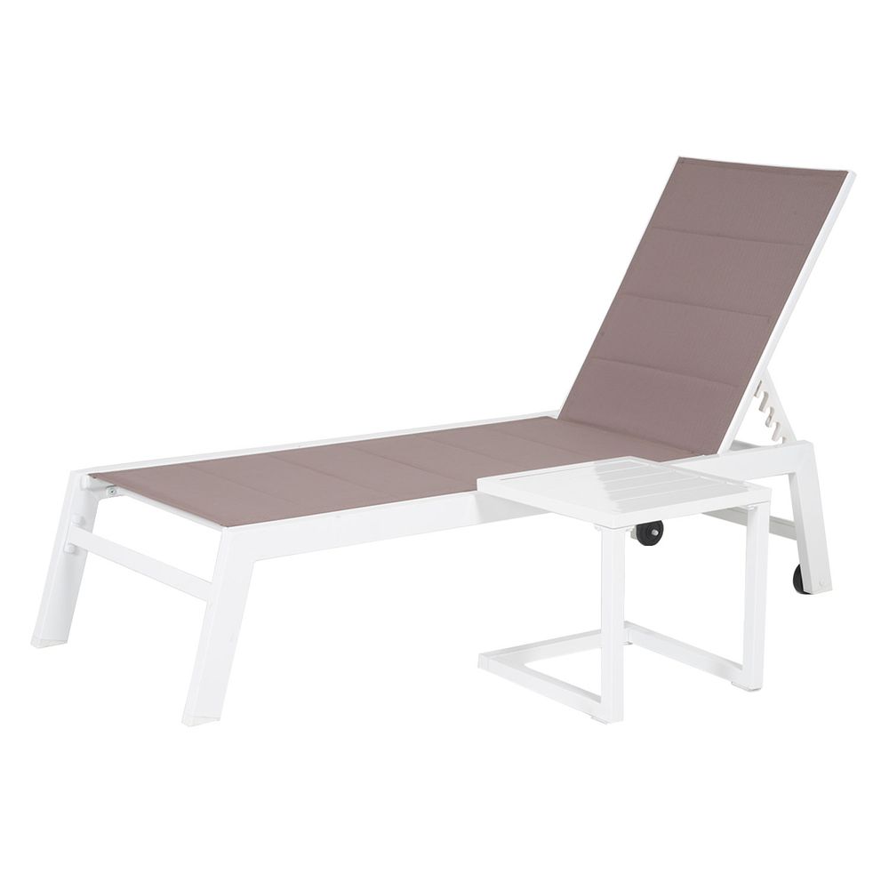 Set transat et table d'appoint barbados textilène taupe - aluminium blanc