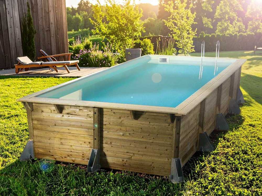 Kit piscine bois azura 5,05 x 3,50 x 1,26 m - liner beige + kit margelles