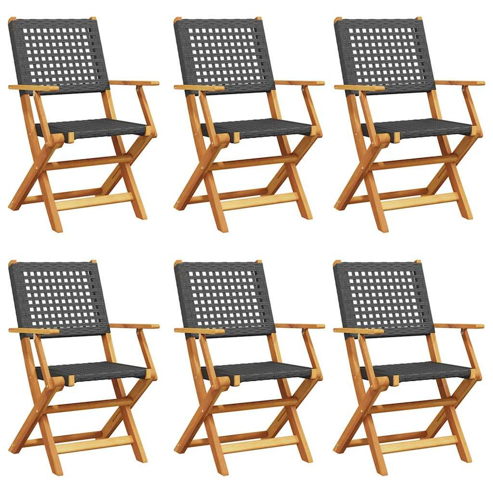 Chaises de jardin pliantes lot de 6 noir poly rotin bois massif