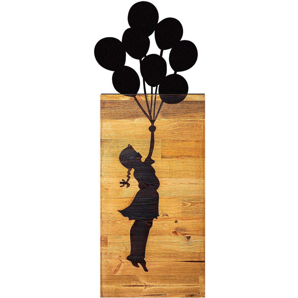 Décoration murale en bois et métal walnut enfant et ballons