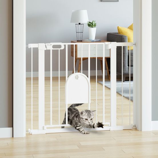 Barrière sécurité chien acier extensible 75-103cm porte chat auto-close blanc - comfortxl pet living