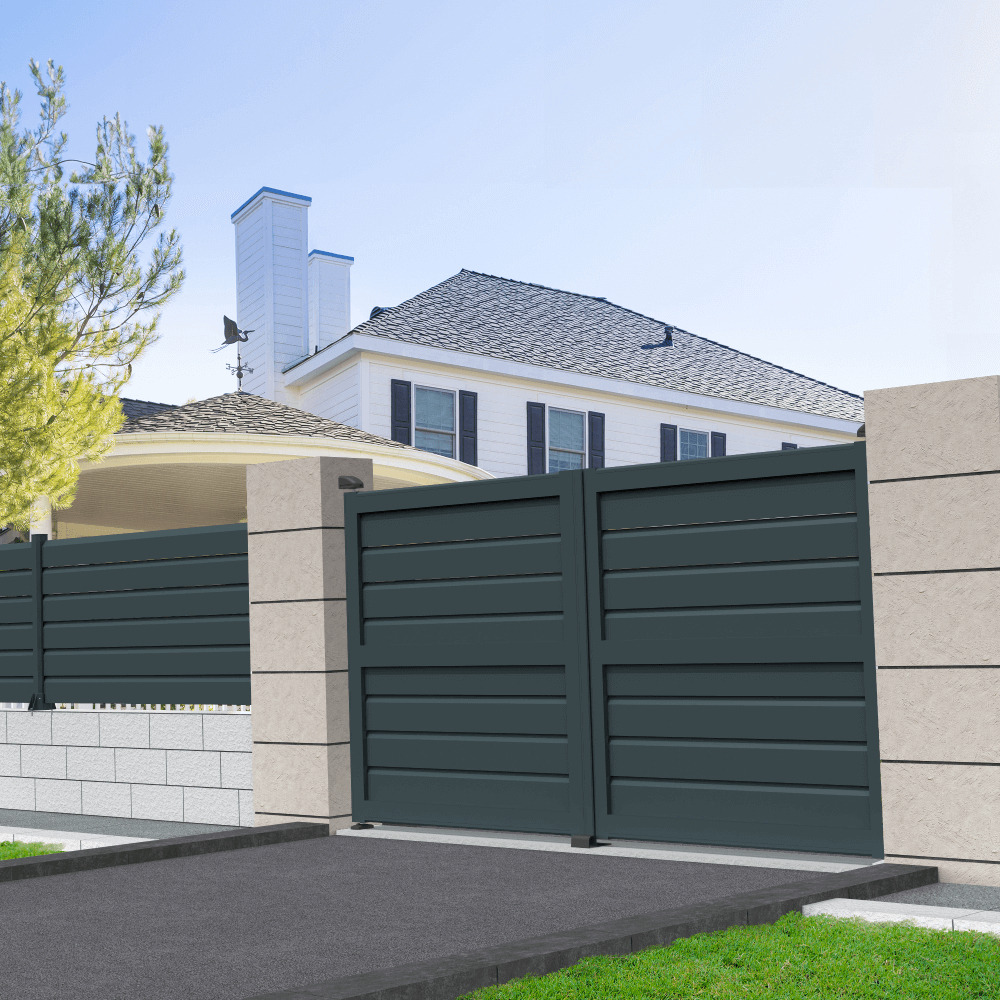 Portail double battant motorisé brise-vue l 4000 x h 1580 mm (gris anthracite stucturé ral7016st)