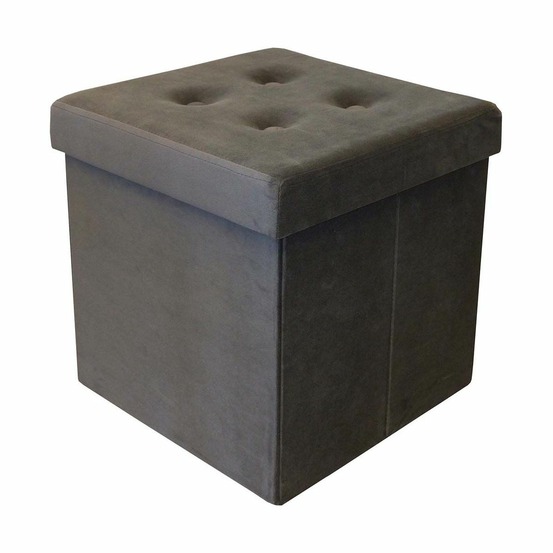 Pouf coffre carré en velours synthétique capitonné gris anthracite