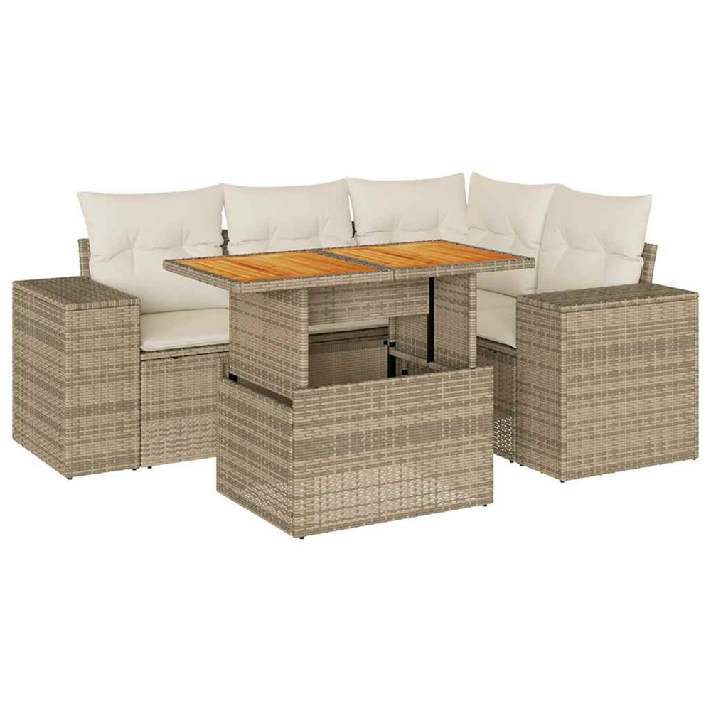 Salon de jardin avec coussins 5 pcs beige résine tressée