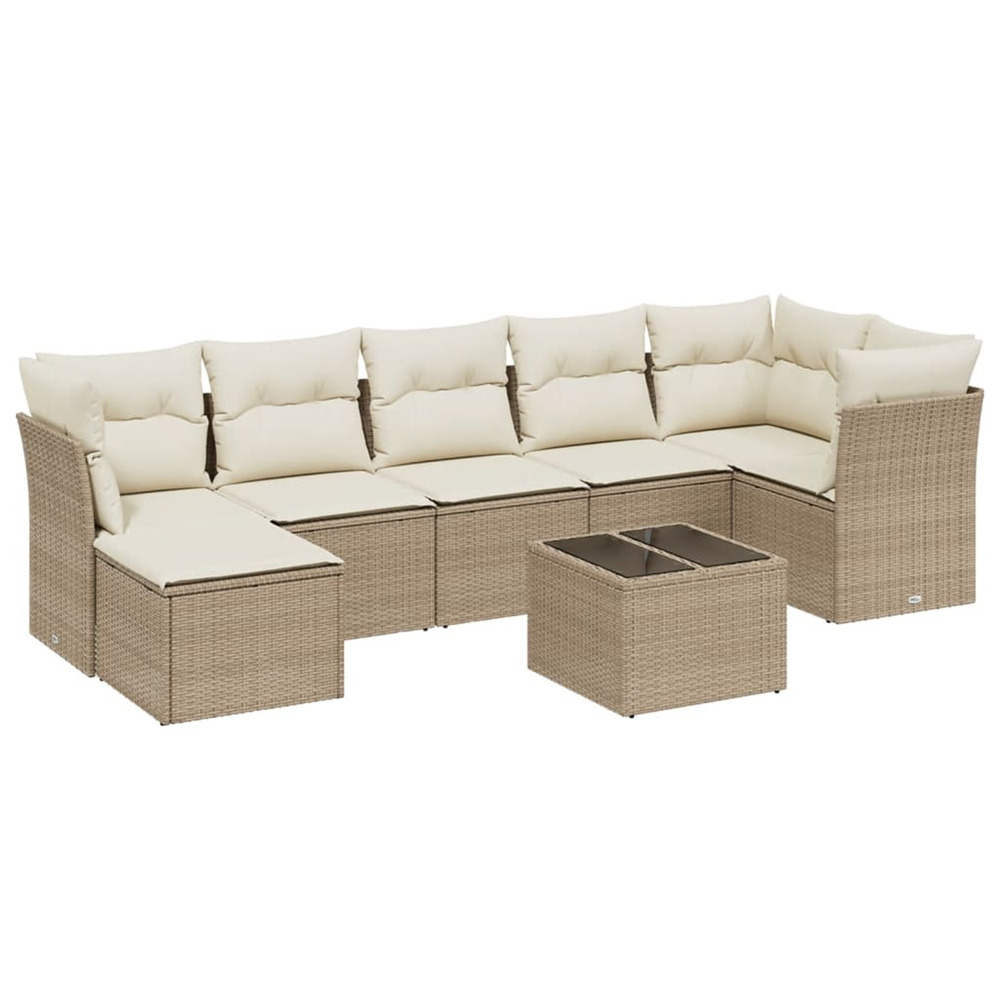Salon de jardin avec coussins 8 pcs beige résine tressée