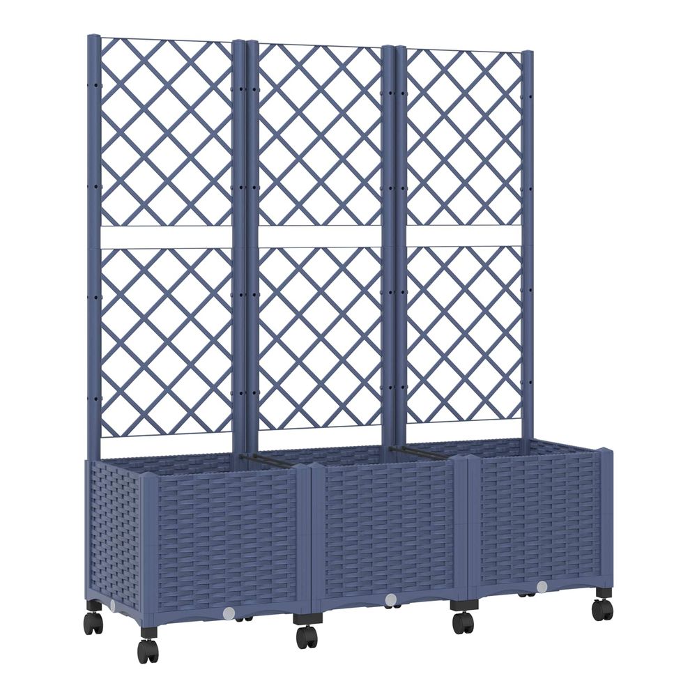 Bac de jardin avec treillis et roues gris bleu pp