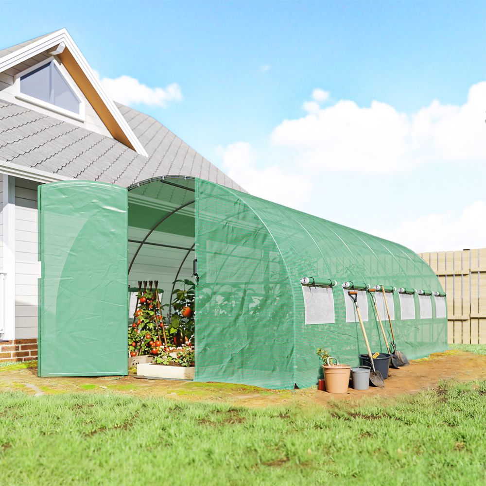Serre tunnel de jardin acier pe 2,95 x 5,97 x 2 m verte 18 m² 12 fenêtres moustiquaires - comfortxl outdoor living