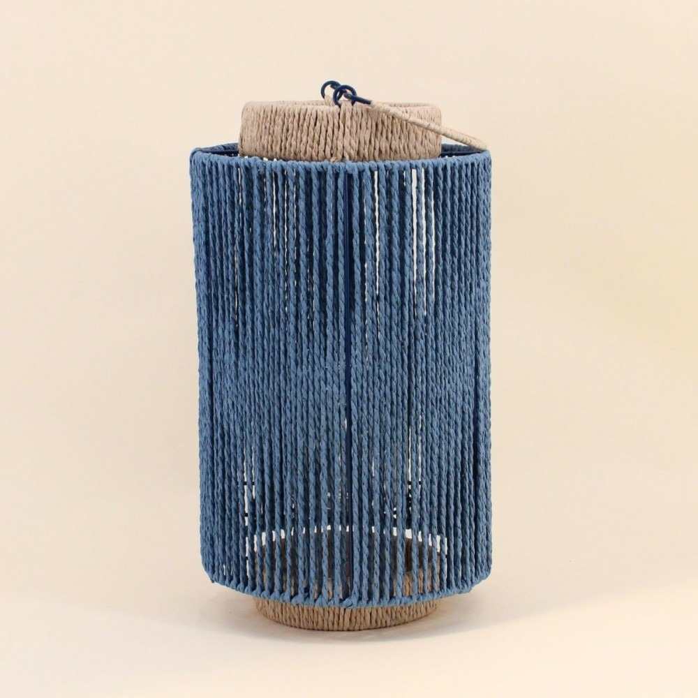 Lanterne en corde bleu, marron 40cm