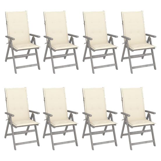 Chaises inclinables de jardin et coussins lot de 8 gris acacia
