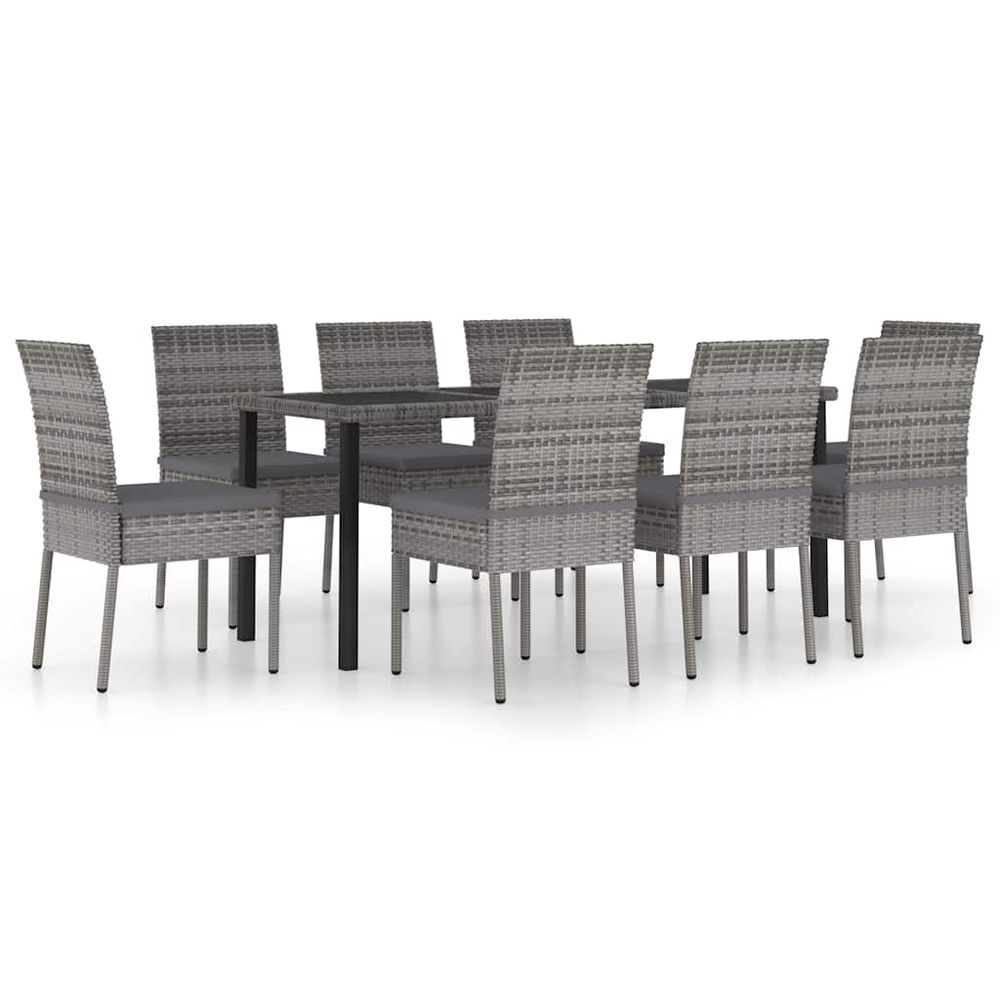 Ensemble à manger de jardin 9 pcs résine tressée gris