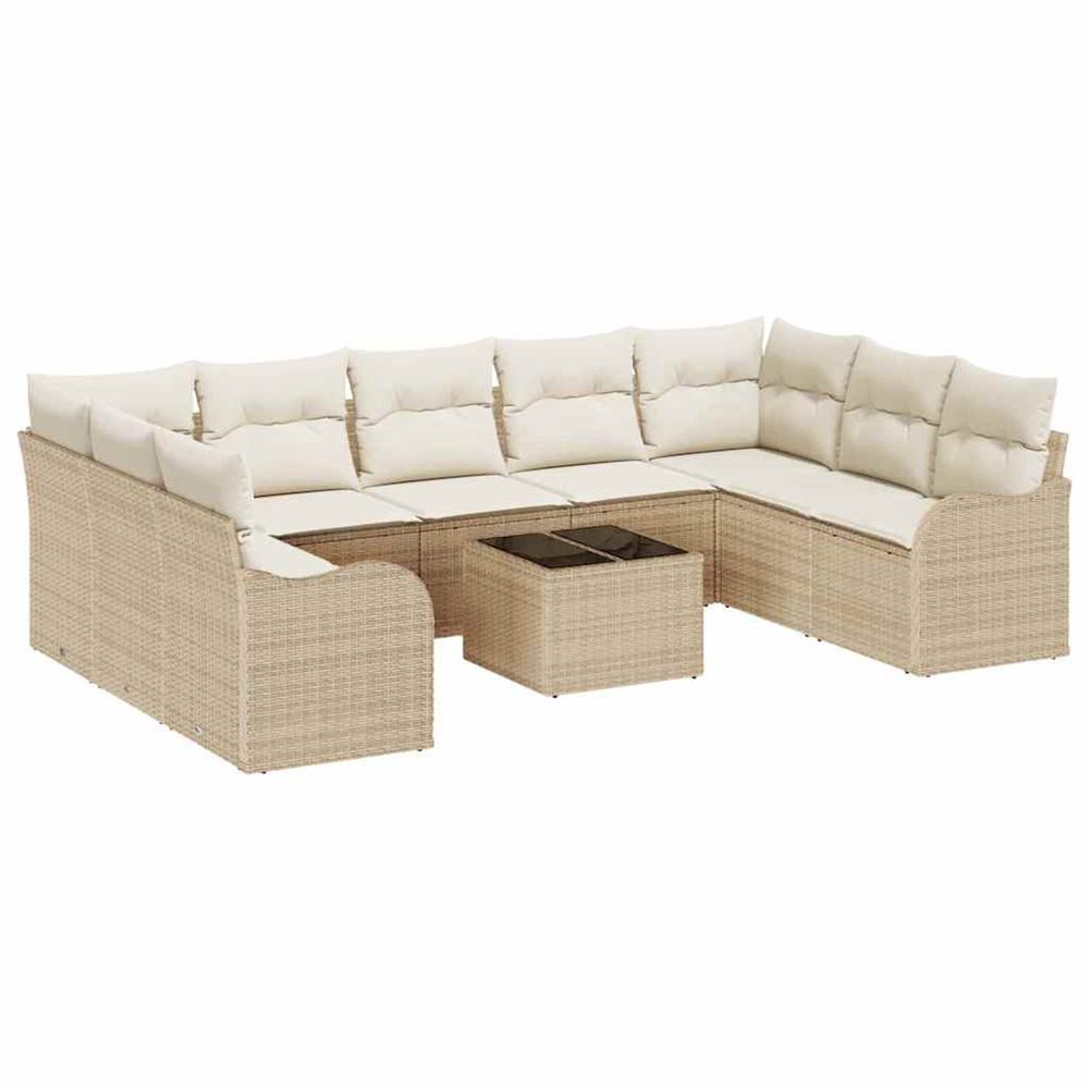 Ensemble de canapé de jardin 10 pc beige et blanc polyrotin