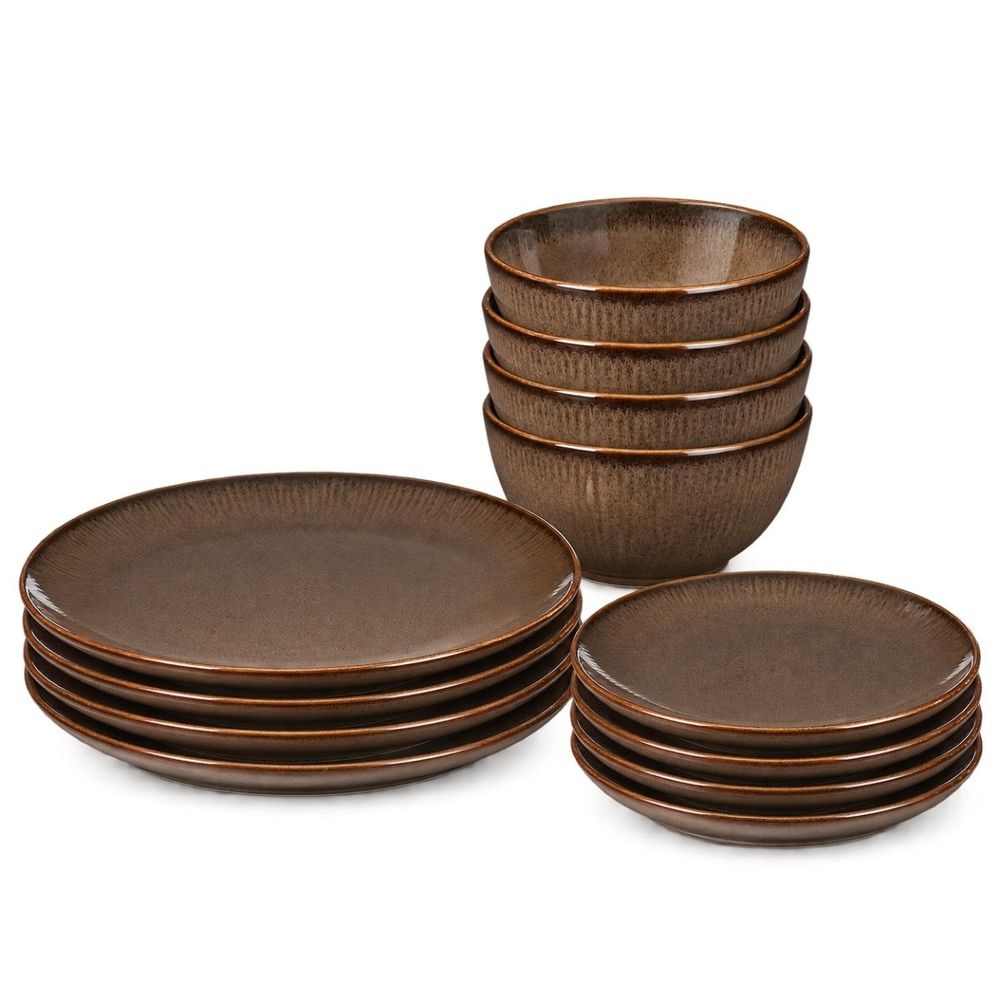 Ensemble de vaisselle nusa set de 12 h29.5x28cm - brun