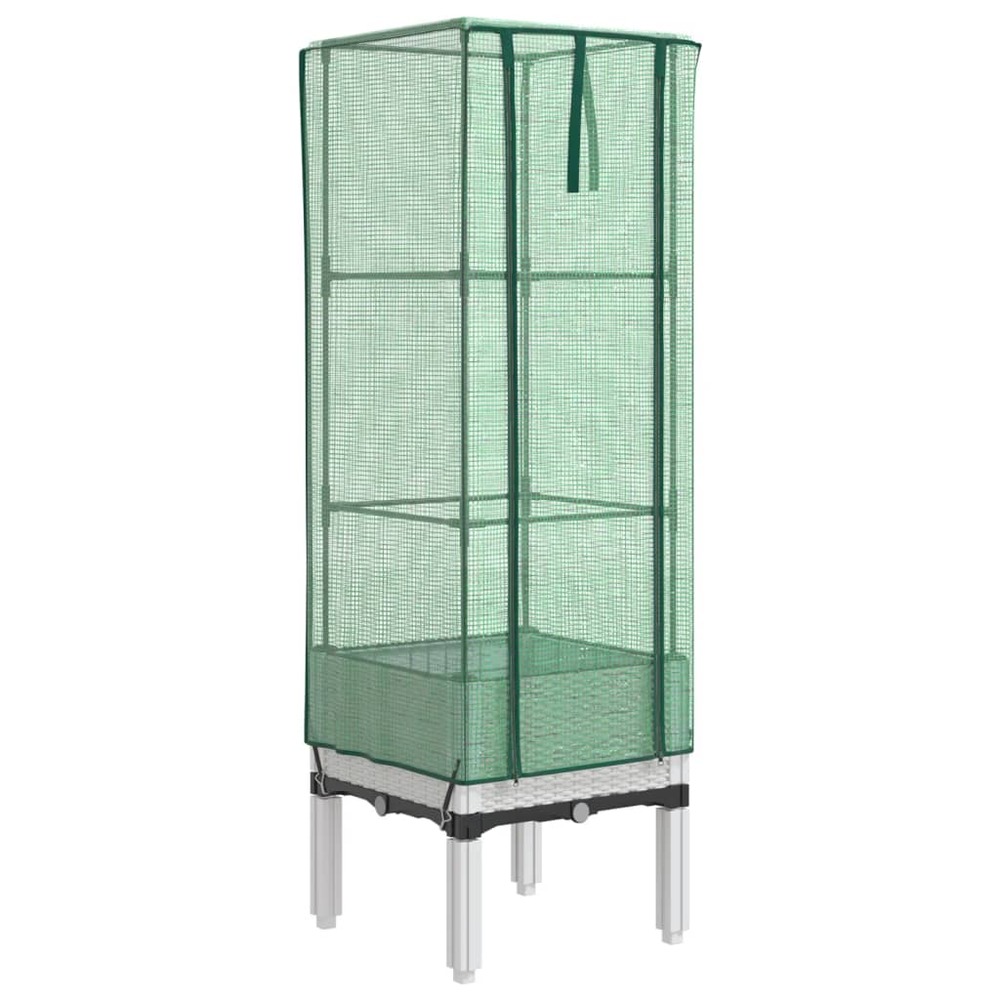 Jardinière bac lit surélevé plantes fleurs terrasse jardin surélevée avec housse aspect rotin 40 x 40 x 140 cm blanc 02_00387