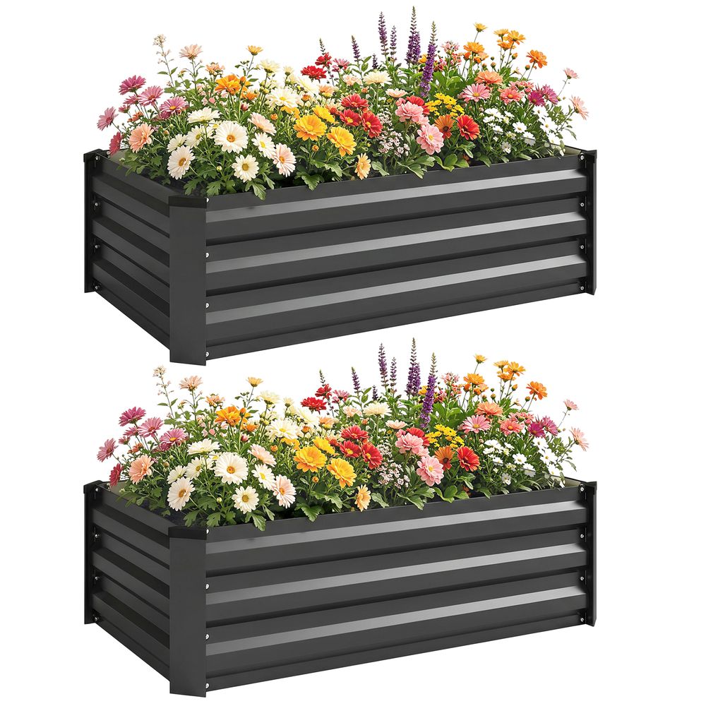 Lot de 2 potagers acier galvanisé extérieur fond ouvert 100x60x30cm gris foncé