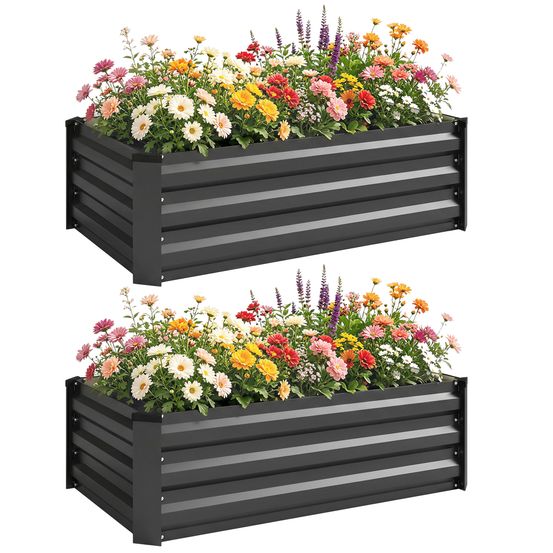 Lot de 2 potagers acier galvanisé extérieur fond ouvert 100x60x30cm gris foncé