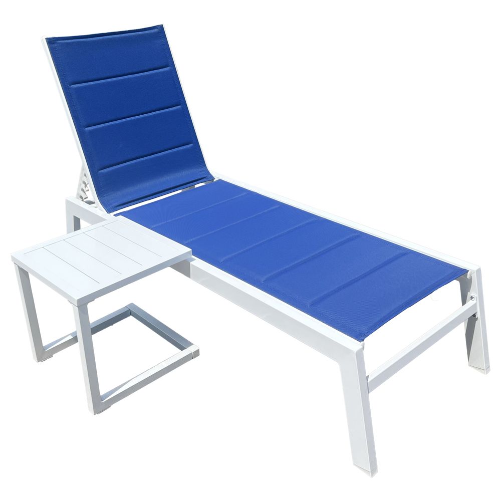 Set transat et table d'appoint barbados textilène bleu - aluminium blanc