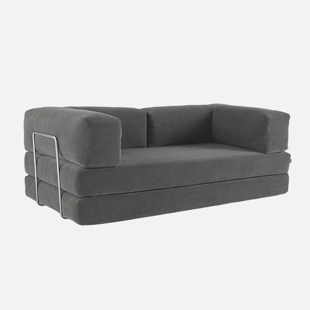 Canapé vintage convertible 3 places en velours côtelé et armatures chromées l 200 x p 100 x h 72cm - seventies