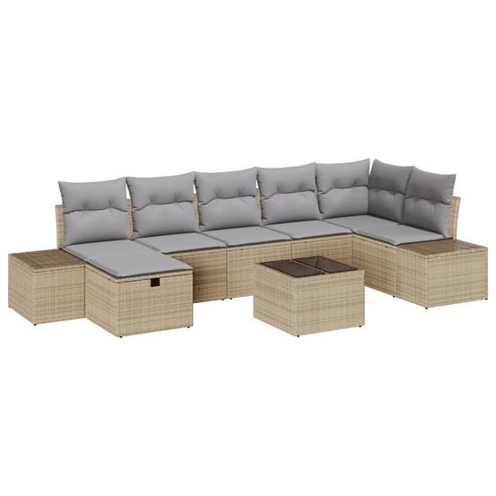 Ensemble de canapé de jardin 8 pièces avec coussin beige poly rattan