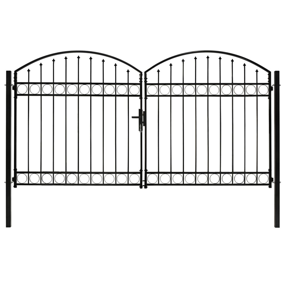 Portillon double porte avec dessus arqué acier 300x175 cm noir
