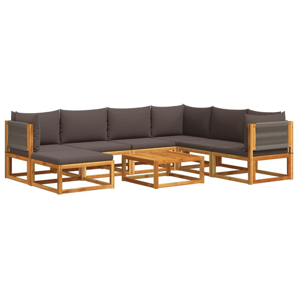 Ensemble de canapés de jardin 8 pièces avec coussins en bois d'acacia et corde