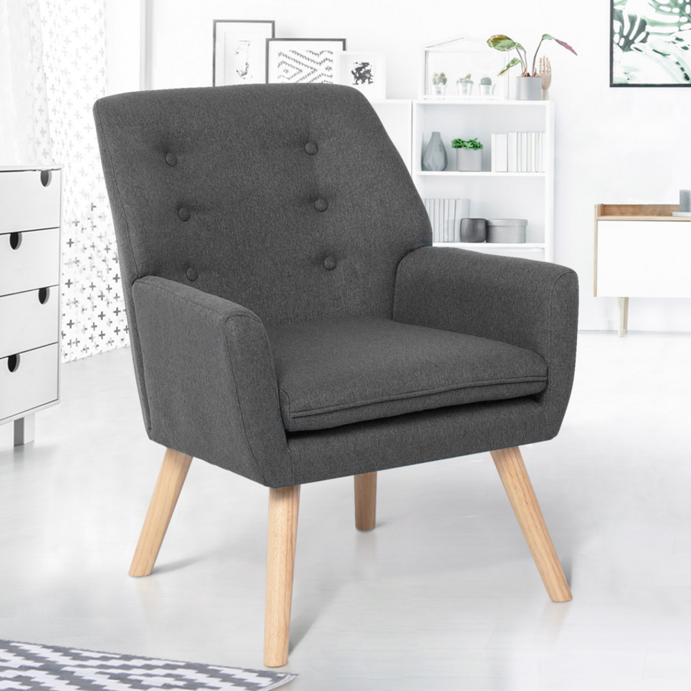 Fauteuil scandinave nat en tissu gris anthracite