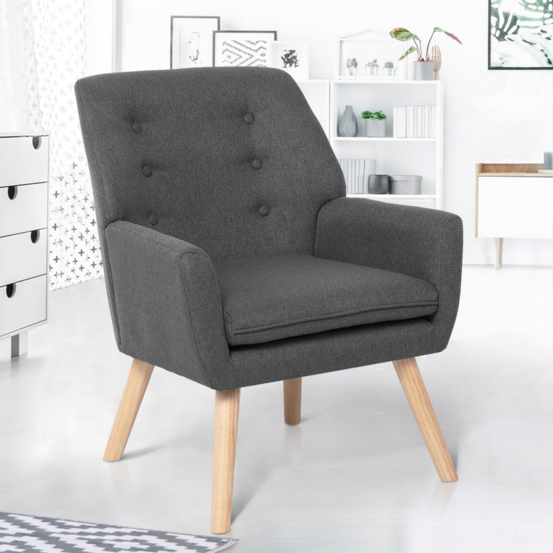 Fauteuil scandinave nat en tissu gris anthracite