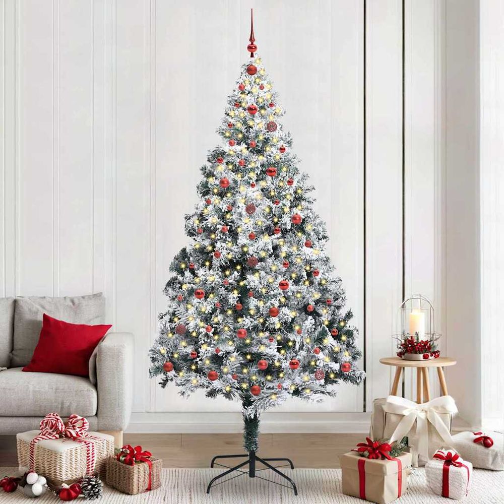 Sapin de noël artificiel haut 240cm avec guirlande led blanc chaud et décorations