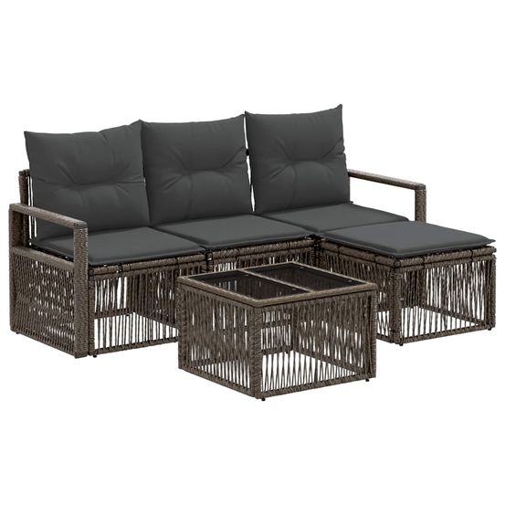 Ensemble de canapé de jardin 5 pc gris polyrotin