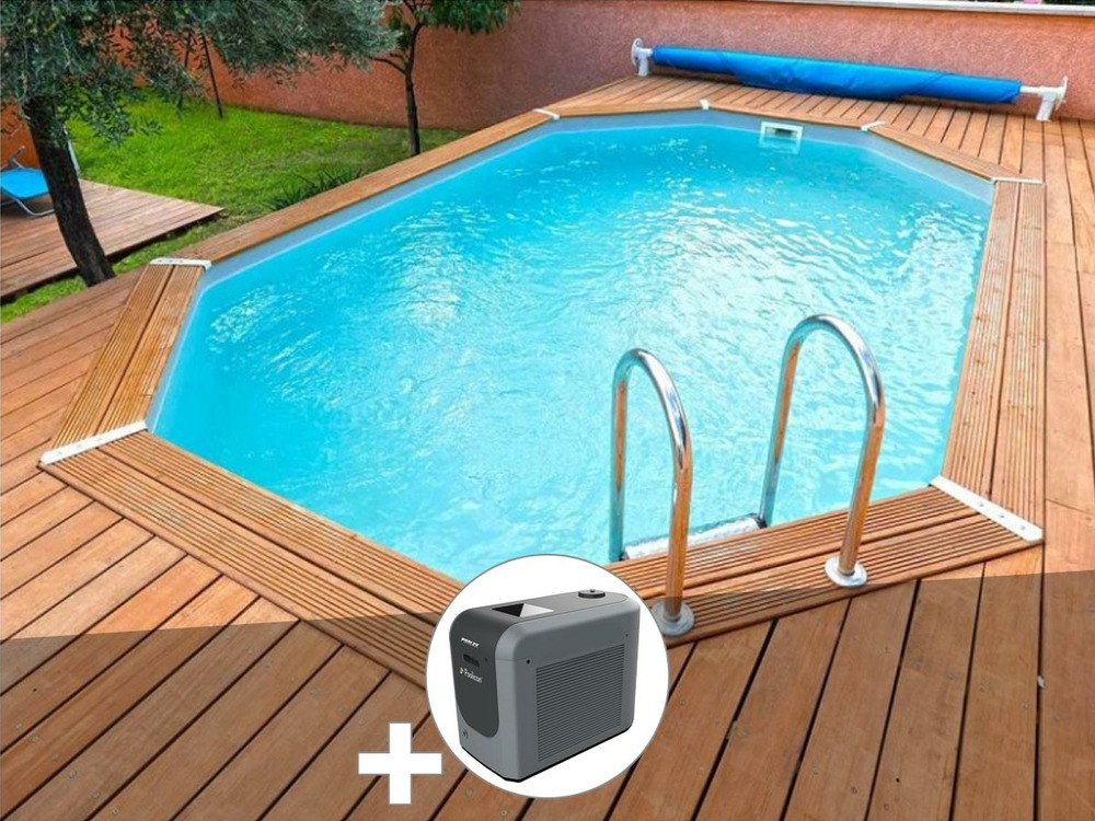 Kit piscine bois azura 4,90 x 3,55 x 1,30 m - liner bleu + poolican