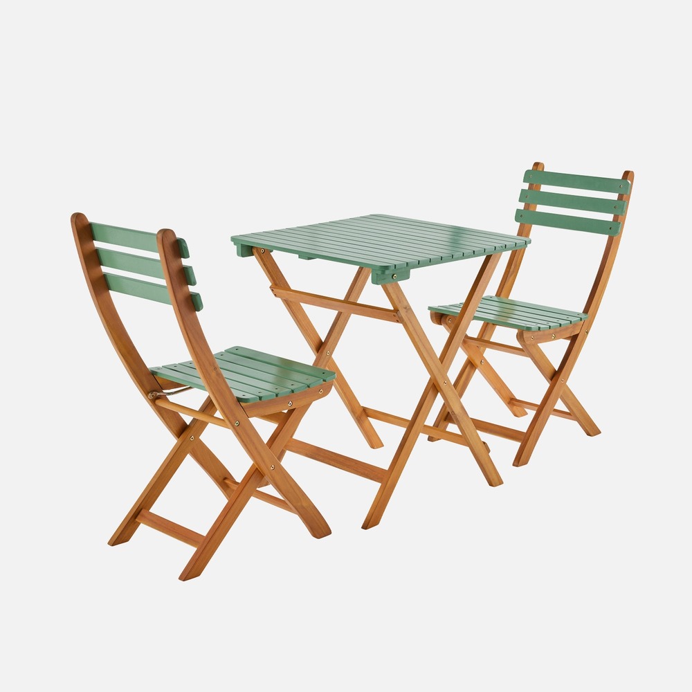 Table de jardin en bois d'acacia, 2 chaises pliables hilora , table carrée