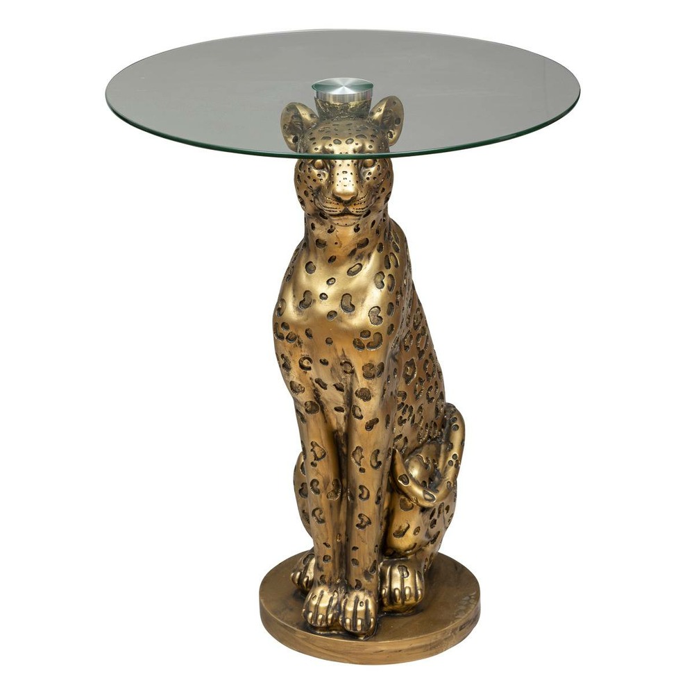 Table à café "leopard" en résine & verre trempé d40cm doré