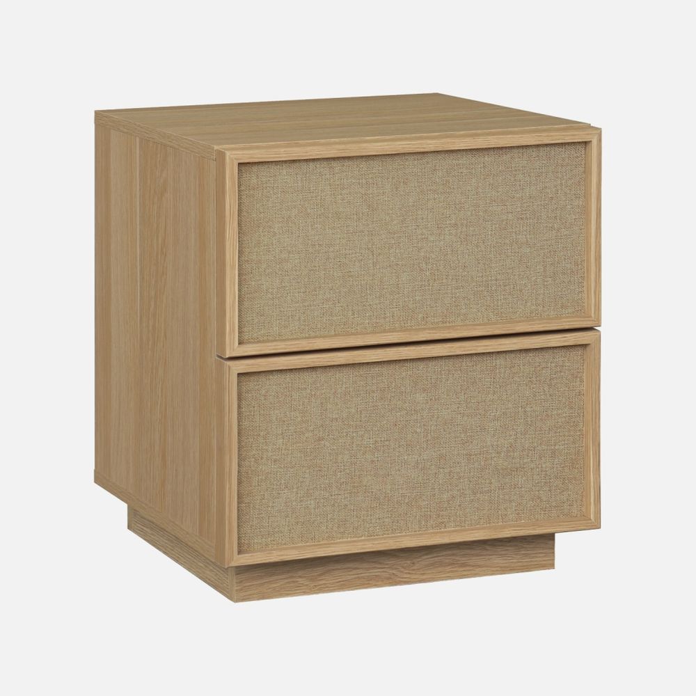 Table de chevet décor bois et tissu 2 tiroirs - kuba