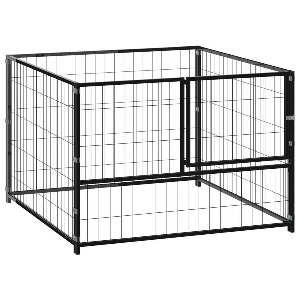 Chenil extérieur cage enclos parc animaux chien noir 100 x 100 x 70 cm acier