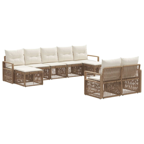 Ensemble de canapé de jardin 9 pcs beige polyrotin
