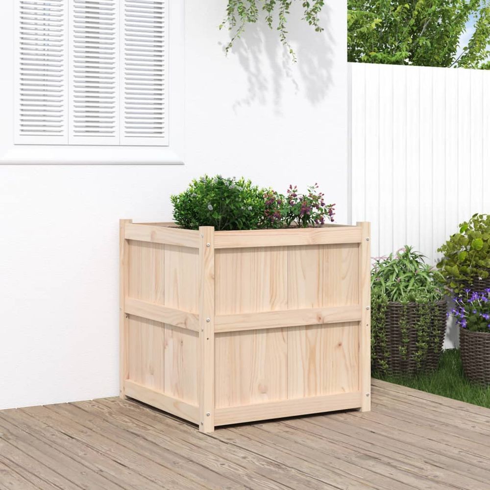 Grande jardinière carrée bois de pin massif jardin brun 70x70x70 cm