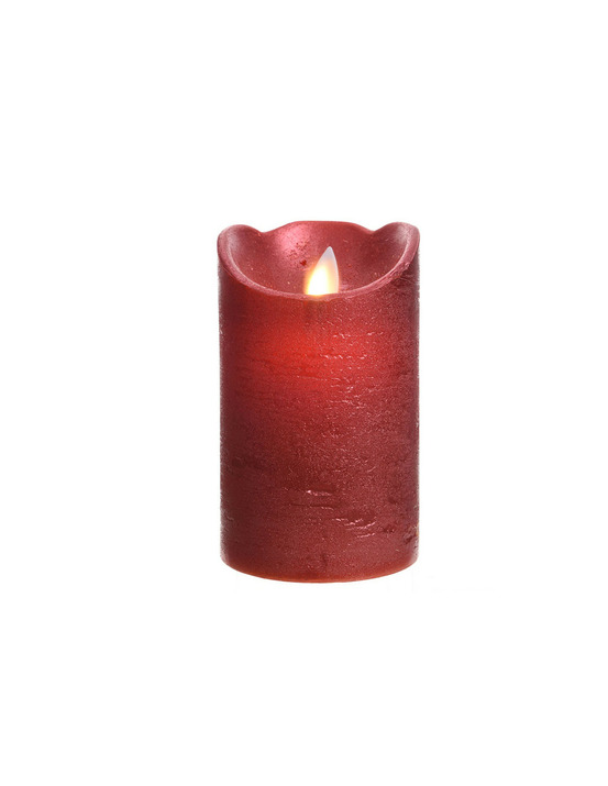 Bougie intérieur led ø7,5x12,5cm couleur rouge finition métallisée lumière blanche chaud