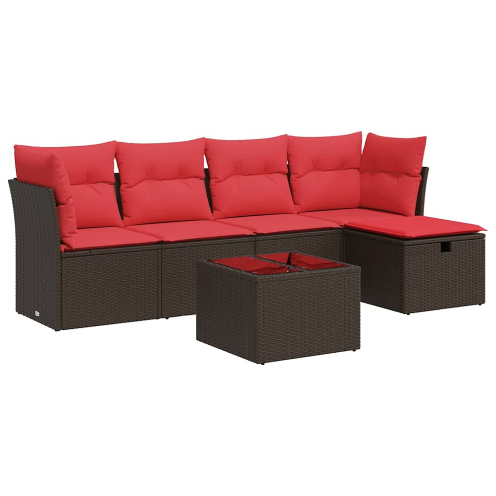 Salon de jardin avec coussins 6 pcs marron résine tressée