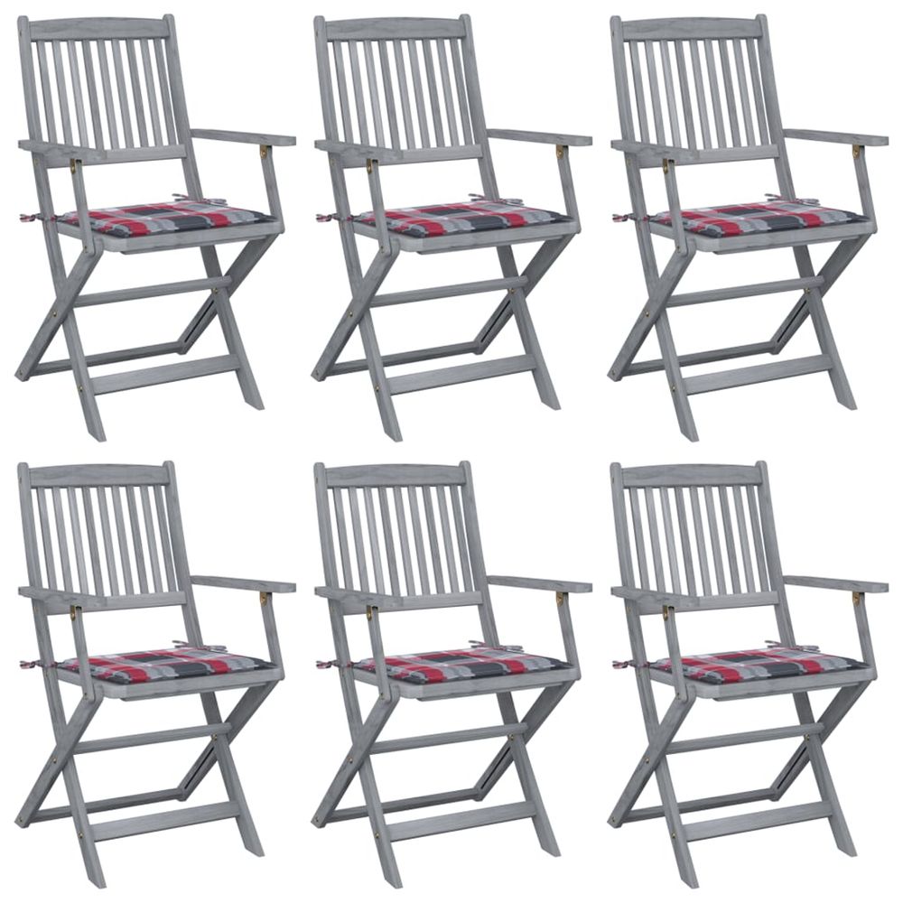 Chaises pliantes 6 pièces avec coussins en bois d'acacia massif