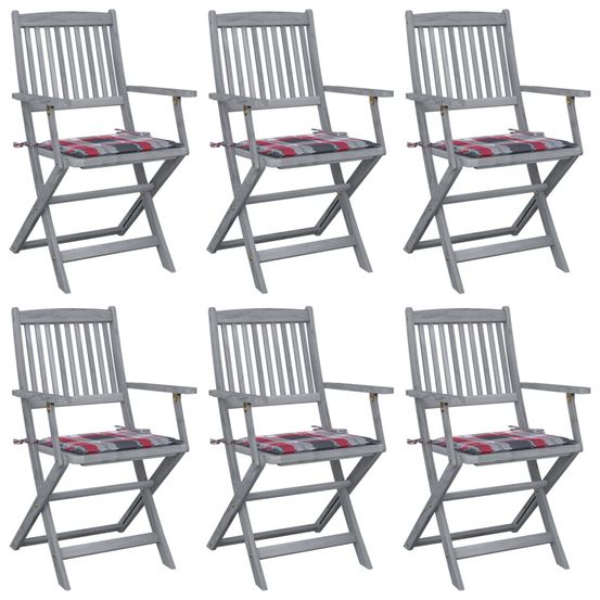 Chaises pliantes 6 pièces avec coussins en bois d'acacia massif