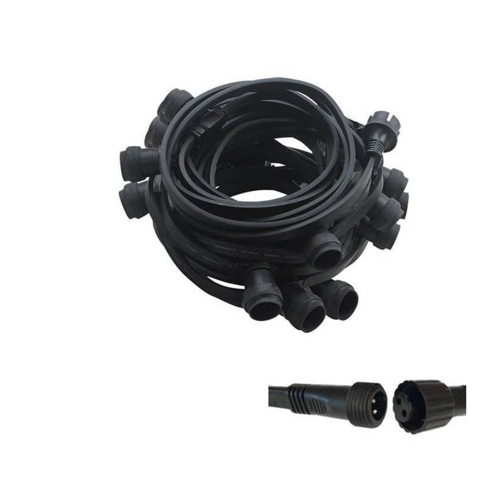 Guirlande guinguette connectable 30 m 90 douilles câble plat noir caoutchouc professionnelle