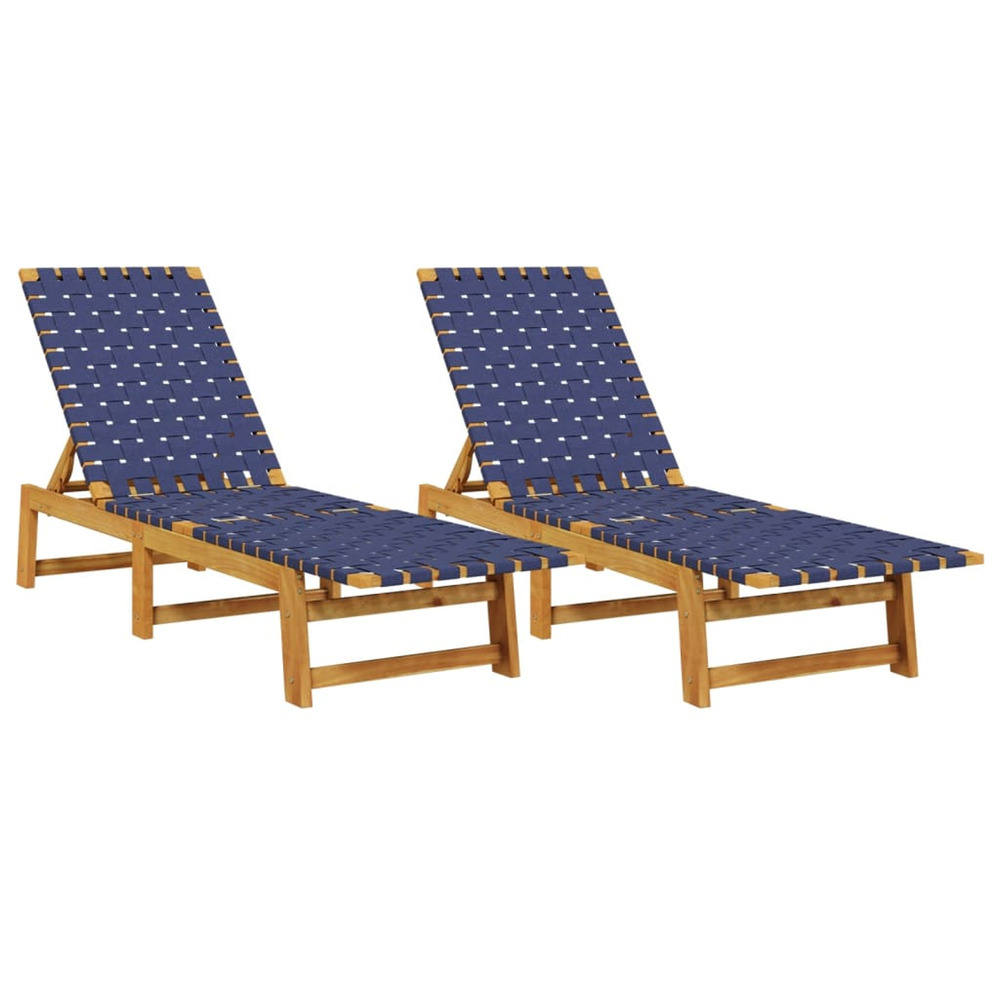 Chaises longues lot de 2 bleu bois d'acacia solide et tissu